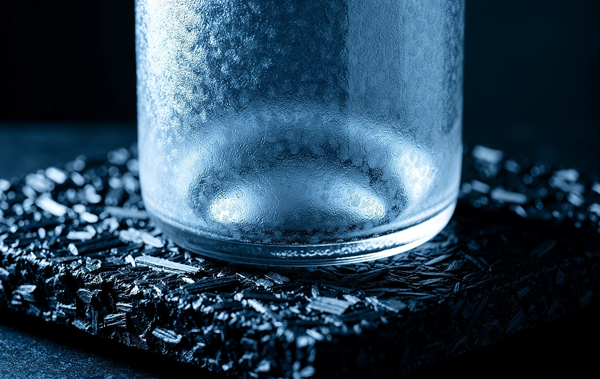 Heavy graphite and glass textures symbolizing structural endurance